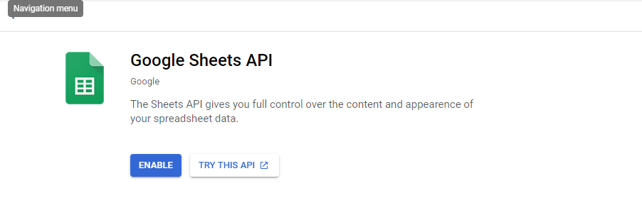 google sheets api enable